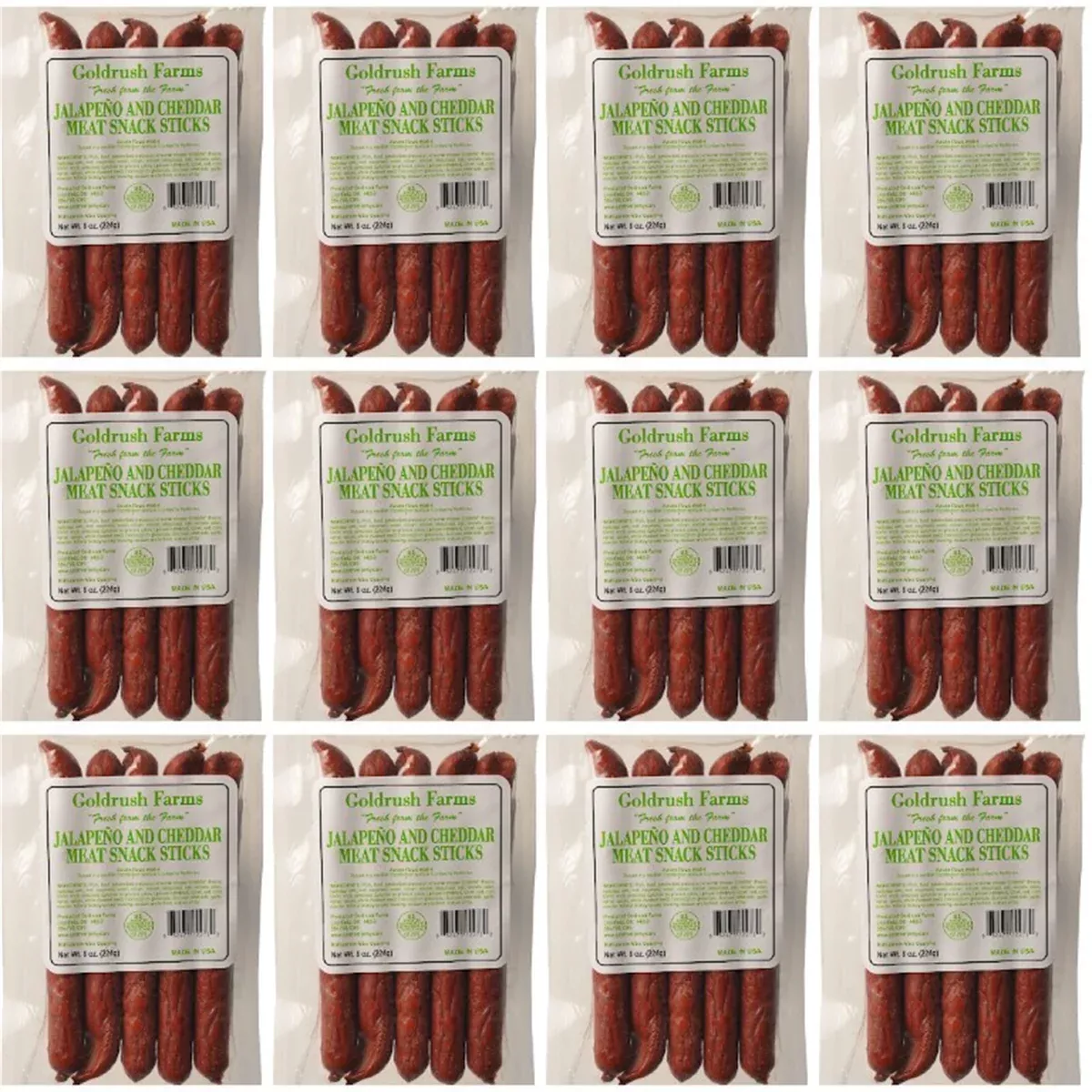 Gold Rush Jerky Jalapeno and Cheddar ""Fresh from the Farm"" Meat Snack Stick 8 oz - 12 Count (6 lbs.)