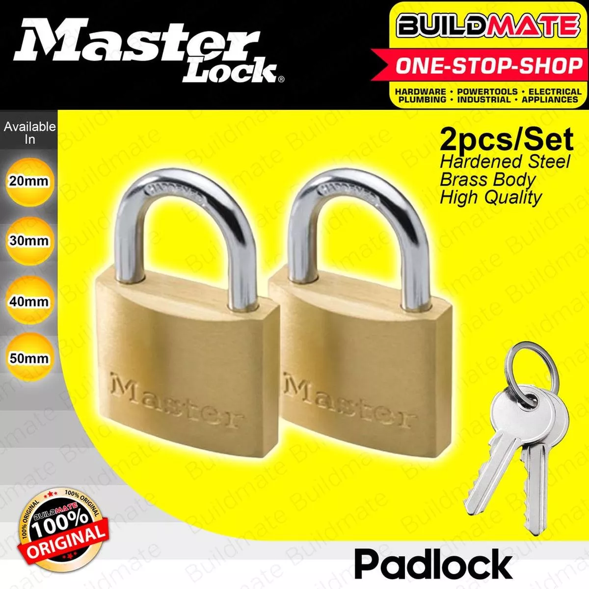 MASTER LOCK USA Economy Brass Padlock SOLD PER SET 100% ORIGINAL / AUTHENTIC BUILDMATE