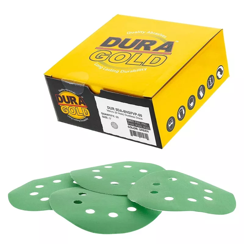 – Premium – Variety Pack (60,80,120,220,320) – 5″ Green Film Sanding Discs – 8-Hole Dustless Hook and Loop for DA Sander – Box of 50 Finishing Sandpaper Discs for Woodworking or Automotive
